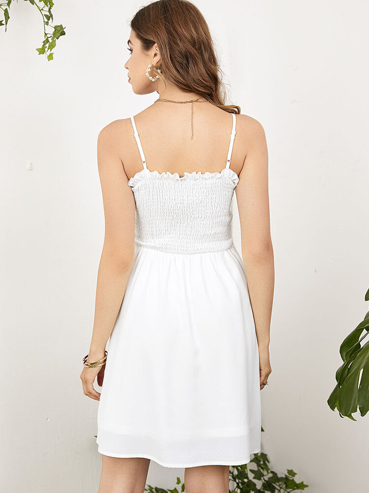 Solid Off Shoulder Button Up Backless Sexy Dress