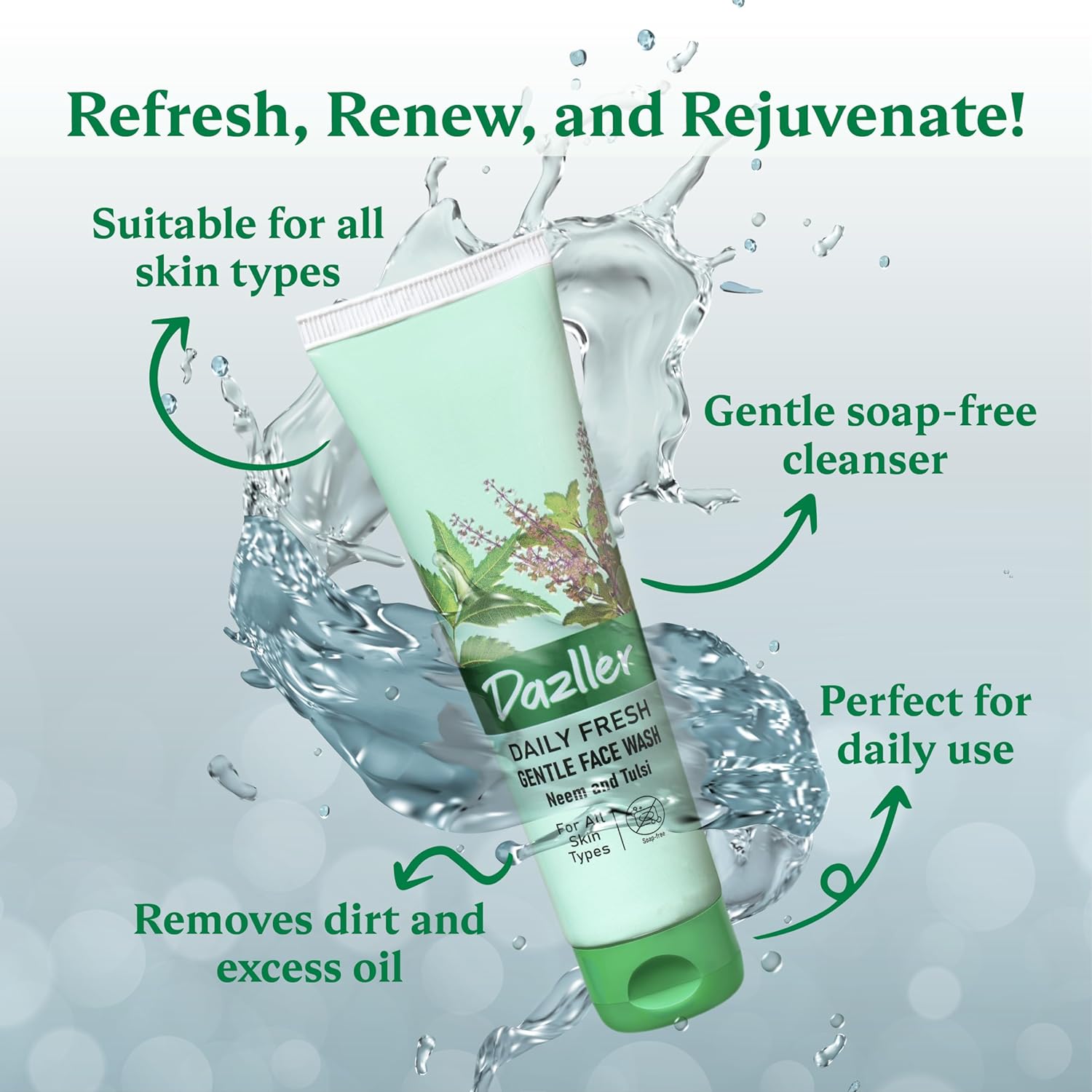 Dazller Daily Fresh Gentle Face Wash – Neem & Tulsi, 100g Daily Use, All Skin types, Anti-microbial, Vegan, Cruelty-free - 2