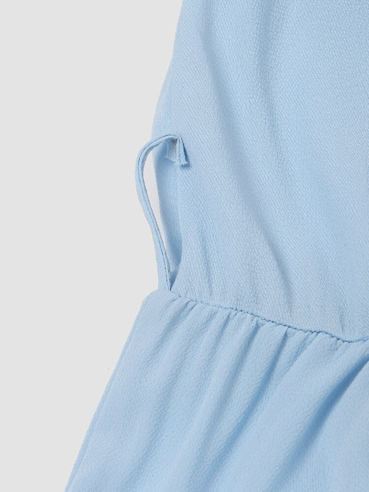 Solid Ruffle Short Sleeve Wrap V-neck Belt  Women Dress