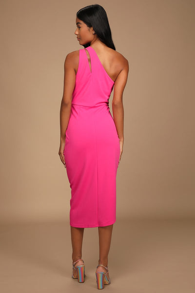 Hot Pink One-Shoulder Asymmetrical Cutout Dress