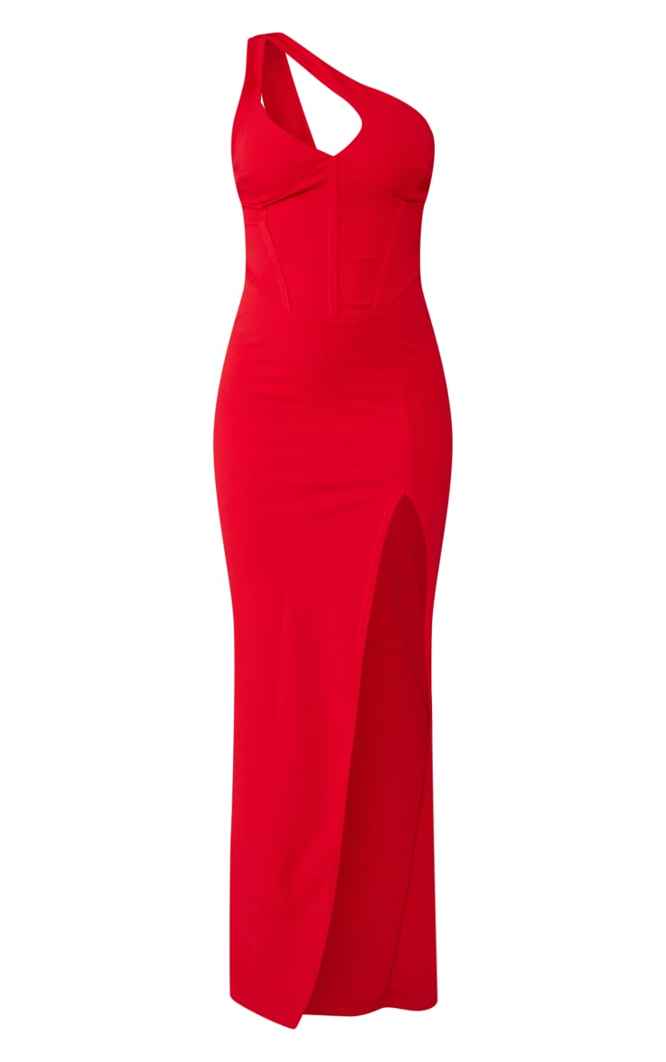 RED ONE SHOULDER CUT OUT CUP DETAIL MAXI DRESS
