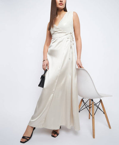 Every Occasian Surplice Neck Off-White Sequin Dress for women