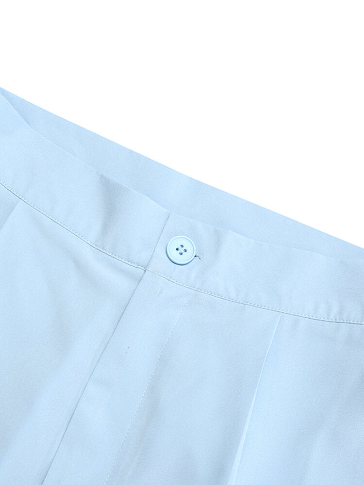 Solid Split Hem High Waist Pleats Full Length Pants