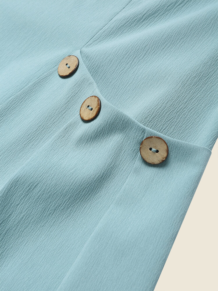 Women Solid Dual Pocket V-neck Short Sleeve Dress