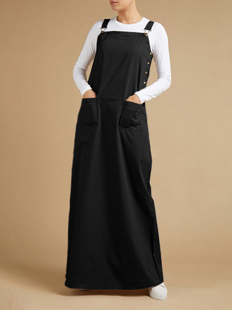 Solid Sleeveless Pocket Casual Dress For Women