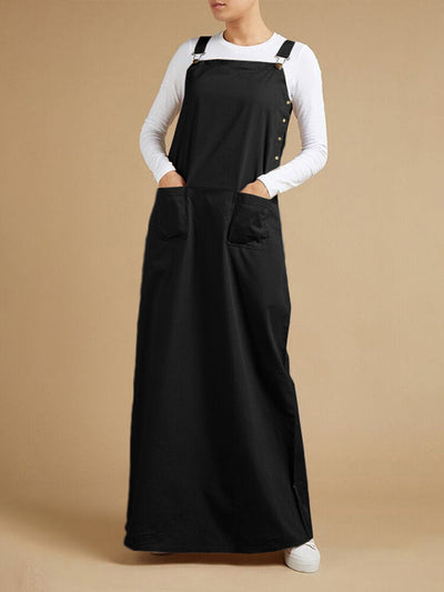 Solid Sleeveless Pocket Casual Dress For Women