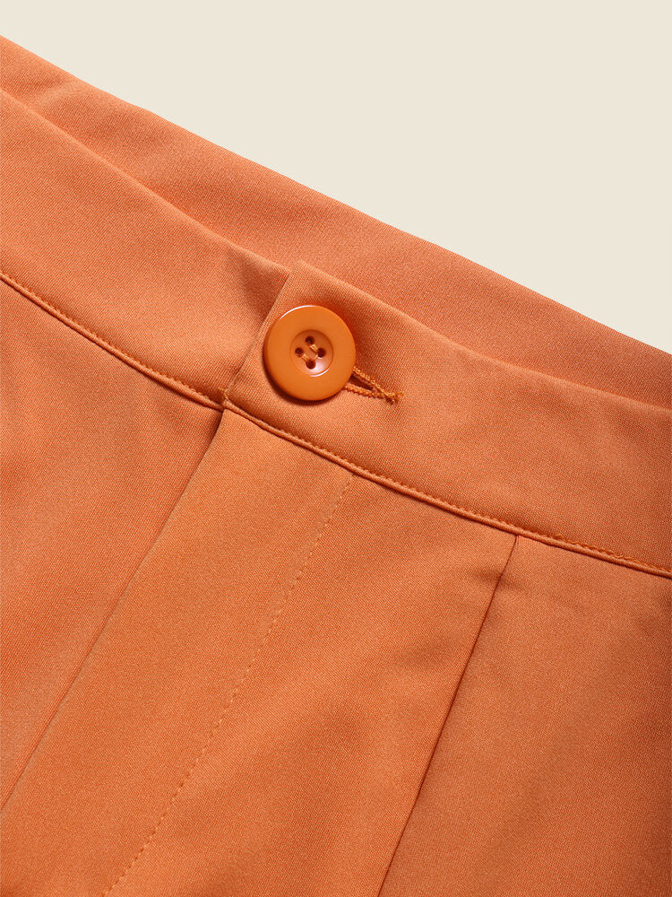 High Waist Solid Double Slit Hem Bootcut Leg Pants