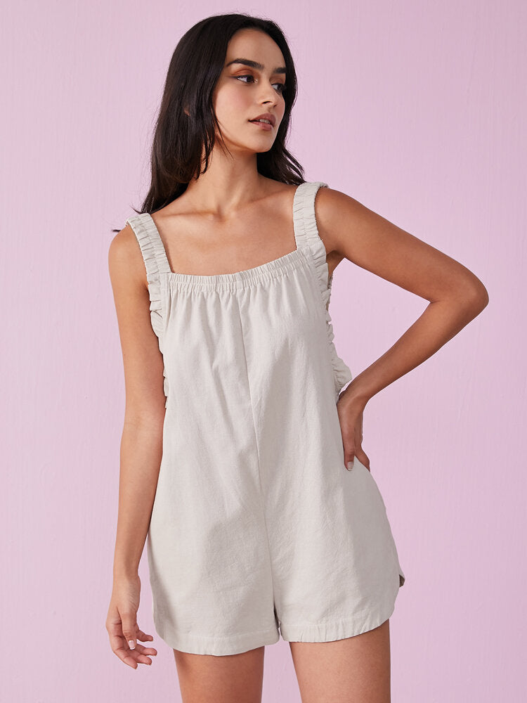 Solid Ruffle Strap Sleeveless Pocket Casual Short s Women Jumpsuits