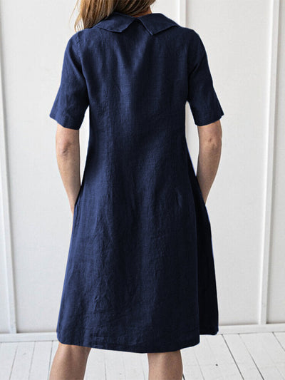 Solid Short Sleeve Pocket Lapel Dress For Women