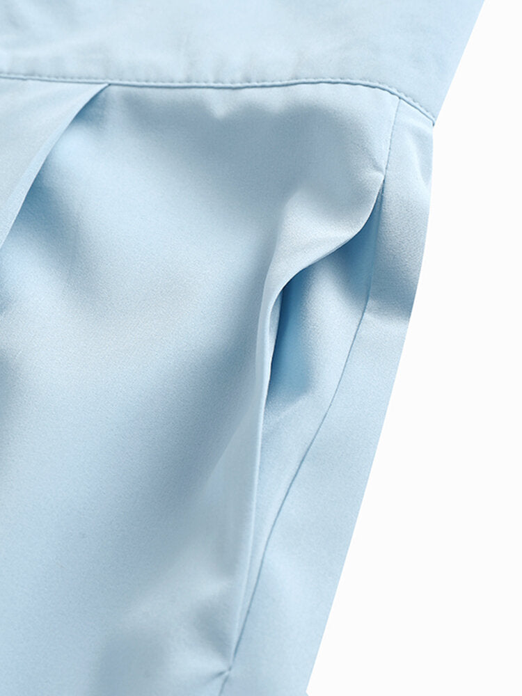 Solid Split Hem High Waist Pleats Full Length Pants