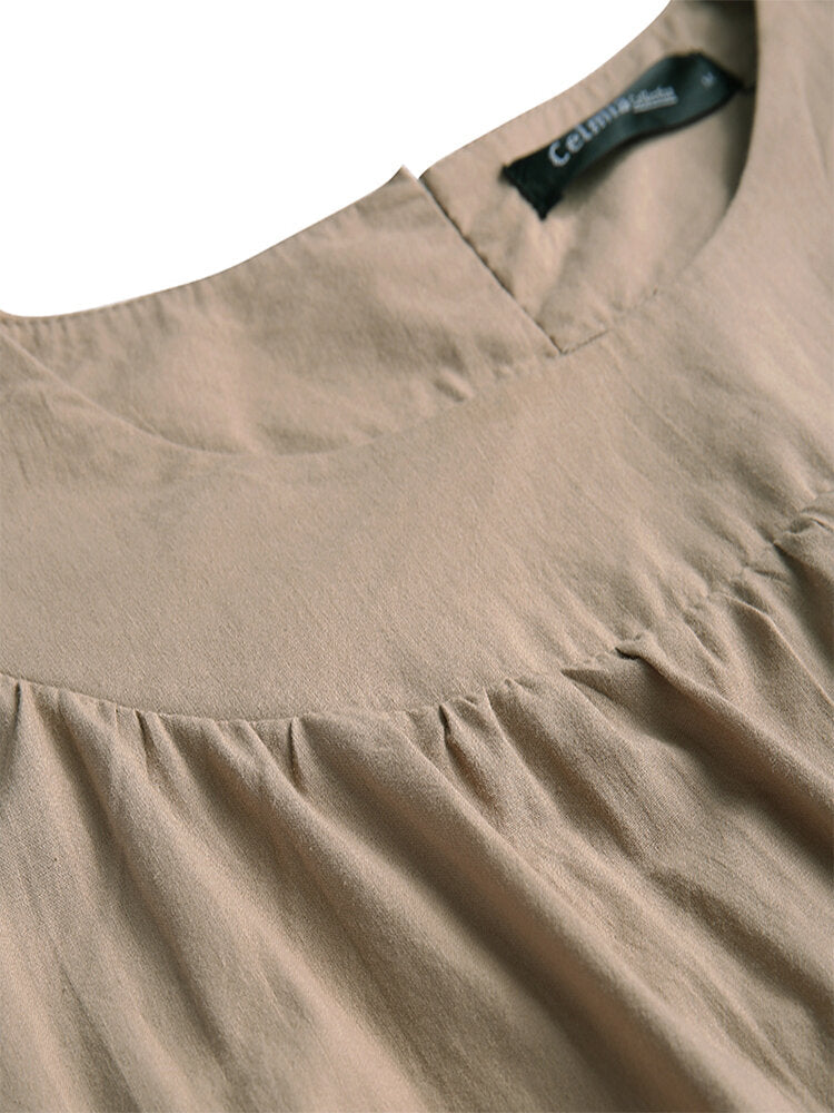 Vintage Solid 3/4 Length Sleeve Lace Knotted Elegant Women Dress