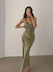 Flawless Sage Green Satin Midi Dress