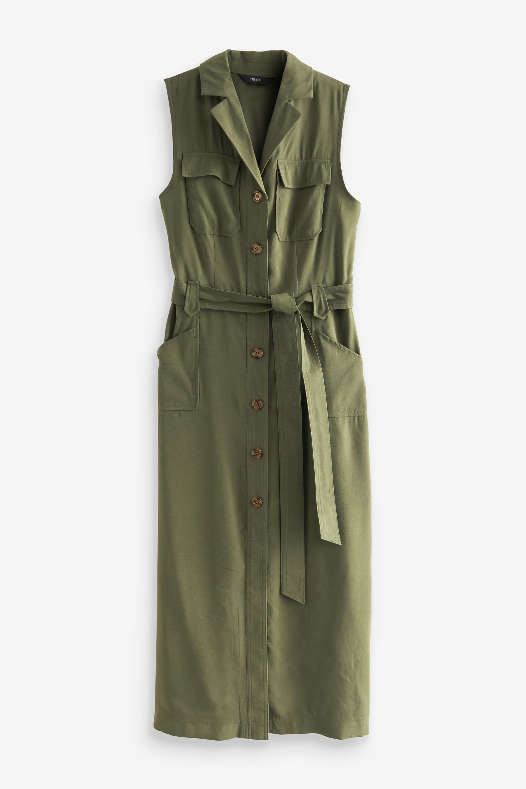 Sleeveless Belted Button Down Women Dress