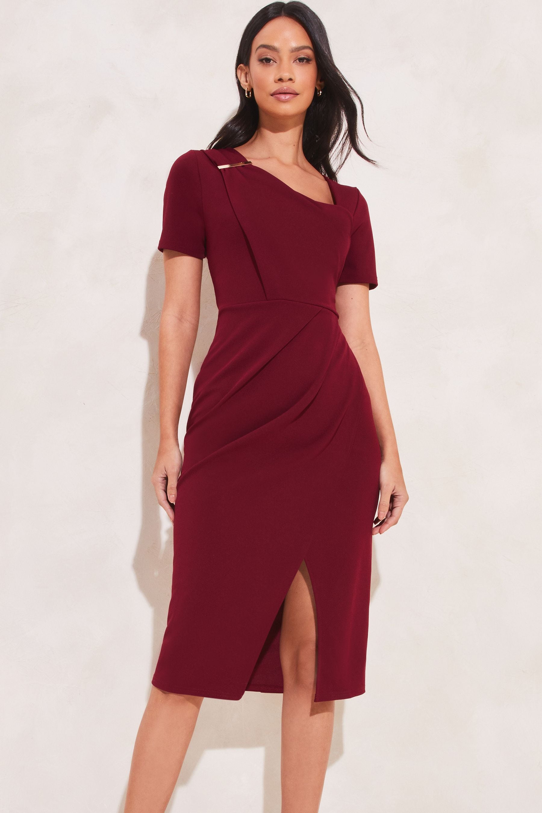 Short Sleeve Wrap Style Slit Front Bodycon Women Dress
