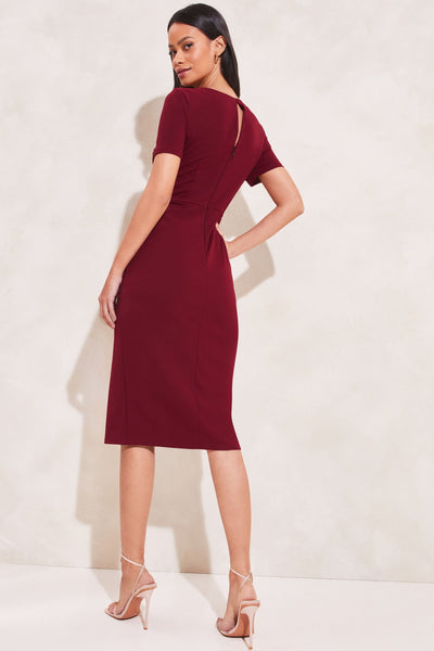 Short Sleeve Wrap Style Slit Front Bodycon Women Dress