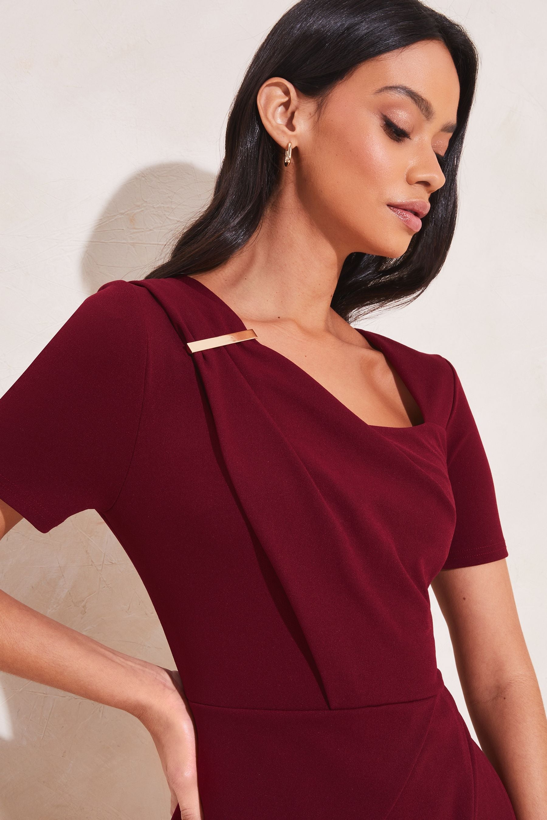 Short Sleeve Wrap Style Slit Front Bodycon Women Dress