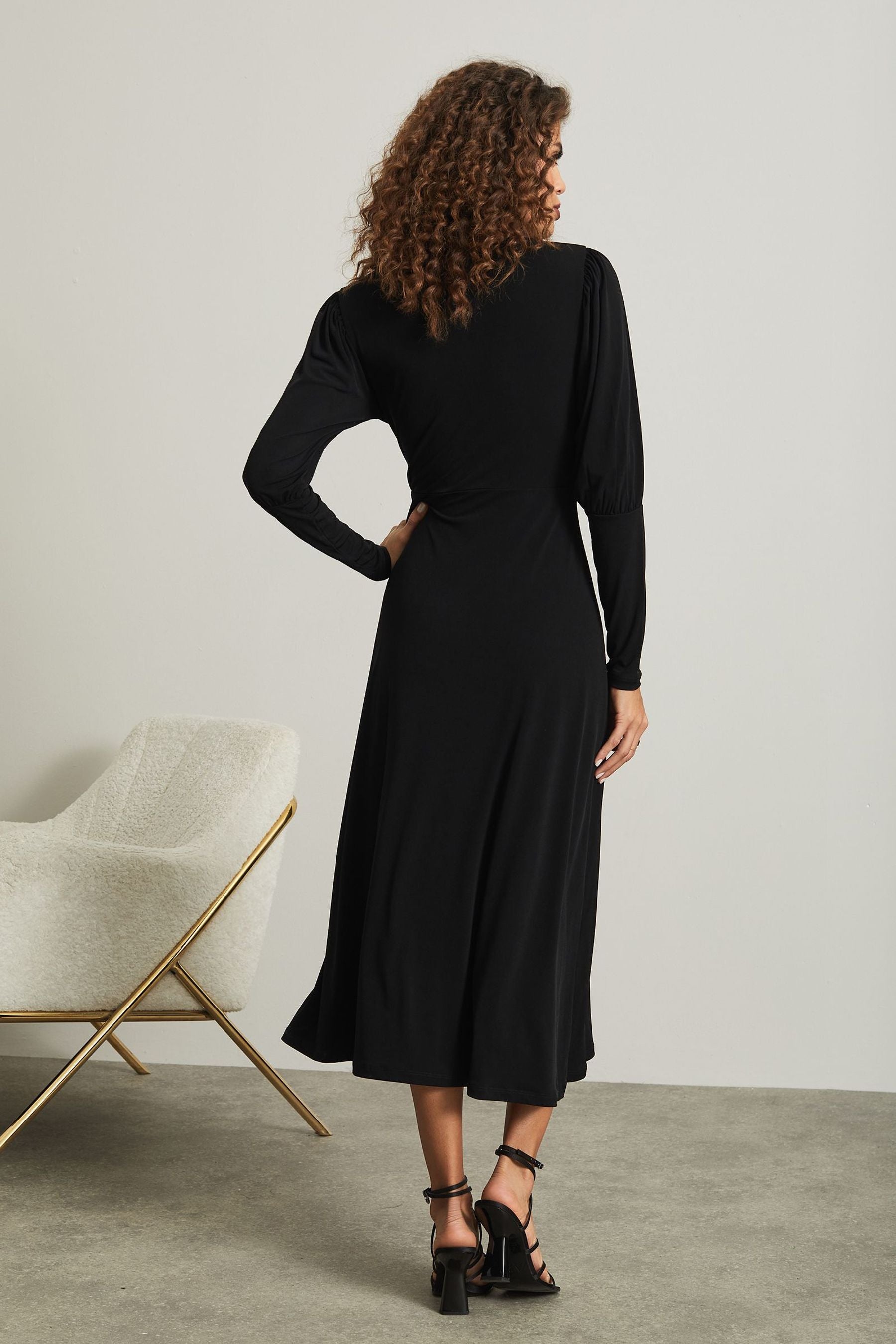 Long Puff Sleeve Women's Midi Dress