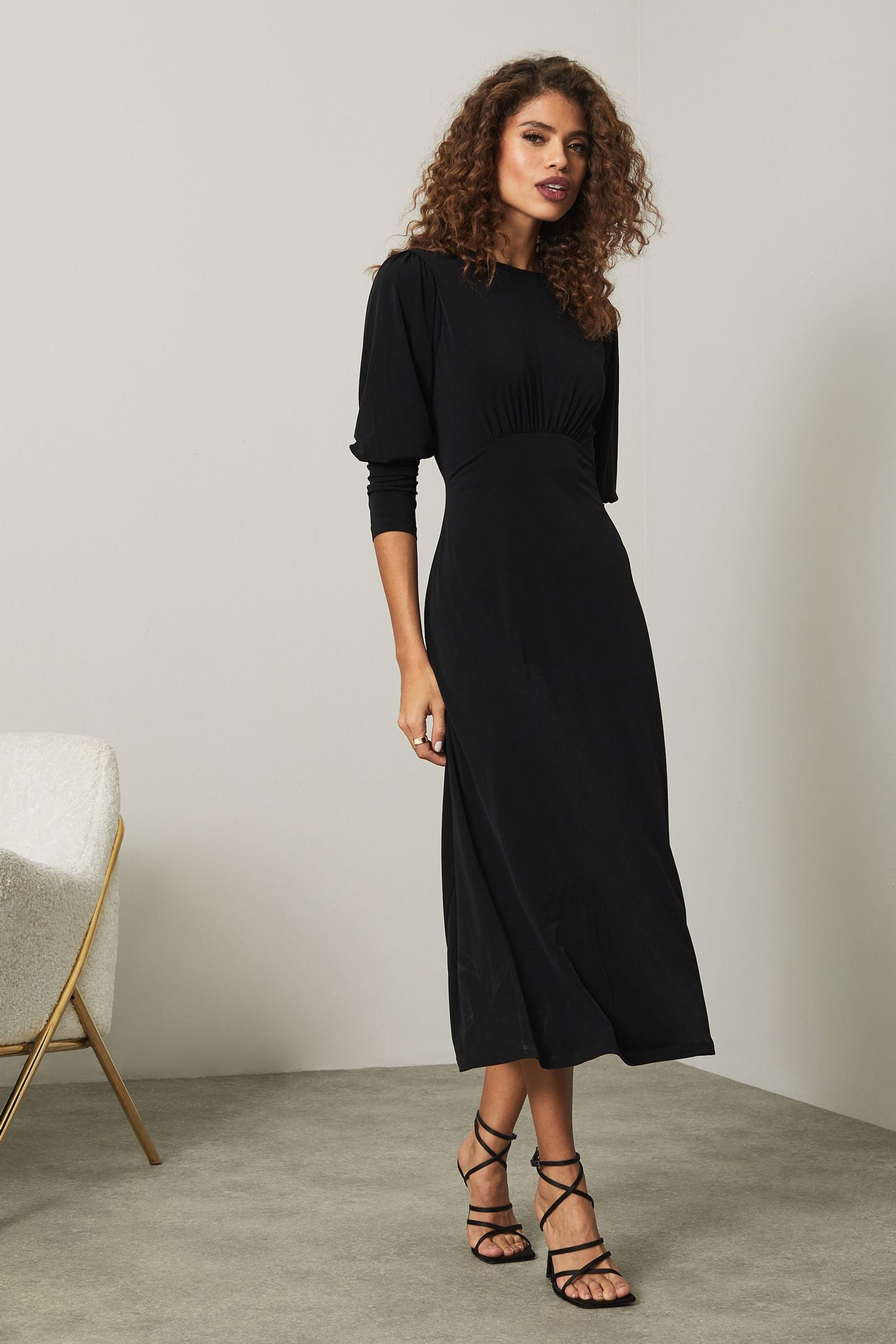 Long Puff Sleeve Women's Midi Dress