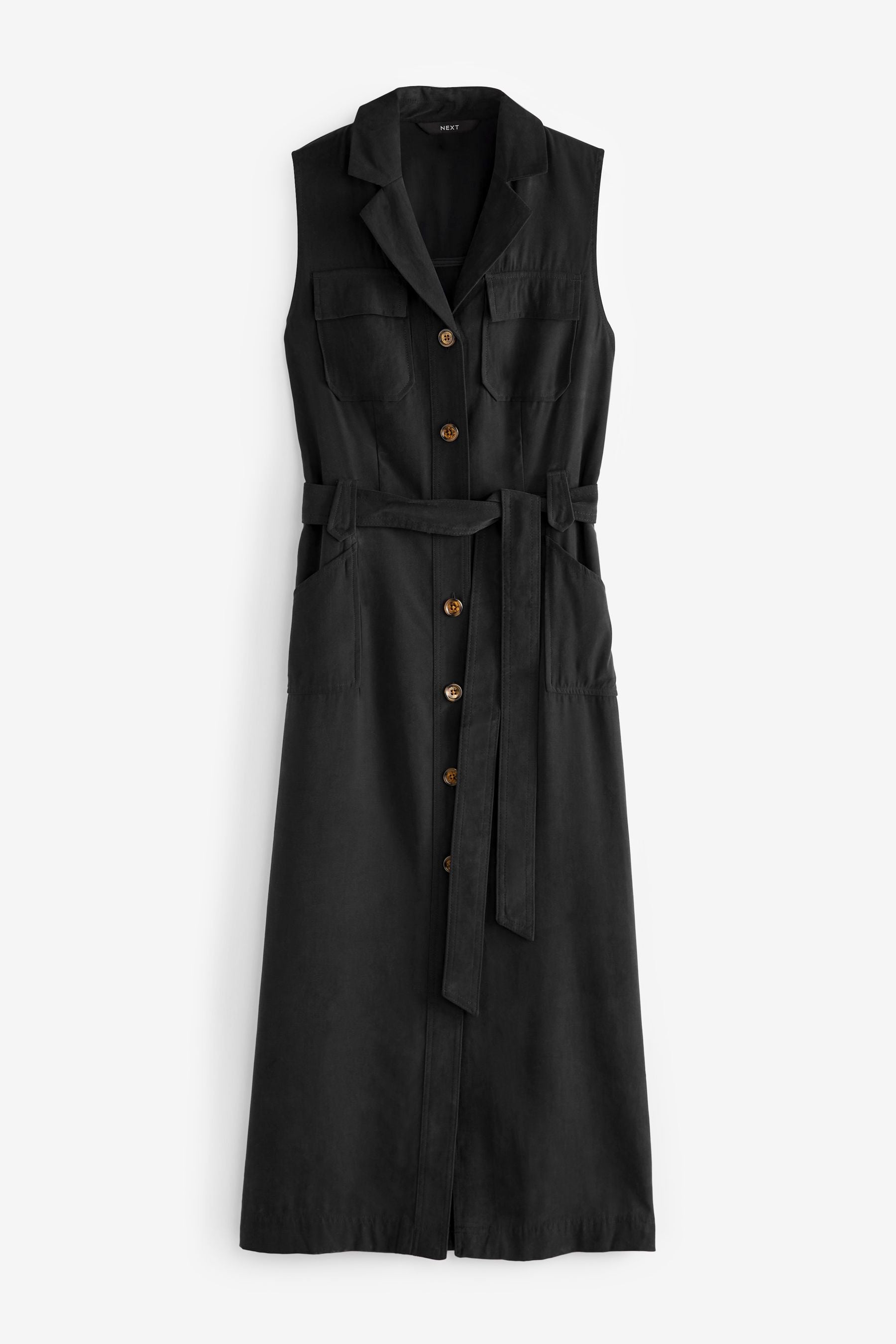 Sleeveless Belted Button Down Women Dress