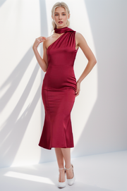 Satin High Neck Women Midi Dress