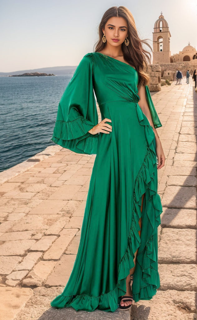Phenomenal One-shoulder Ruffled Slit Gown