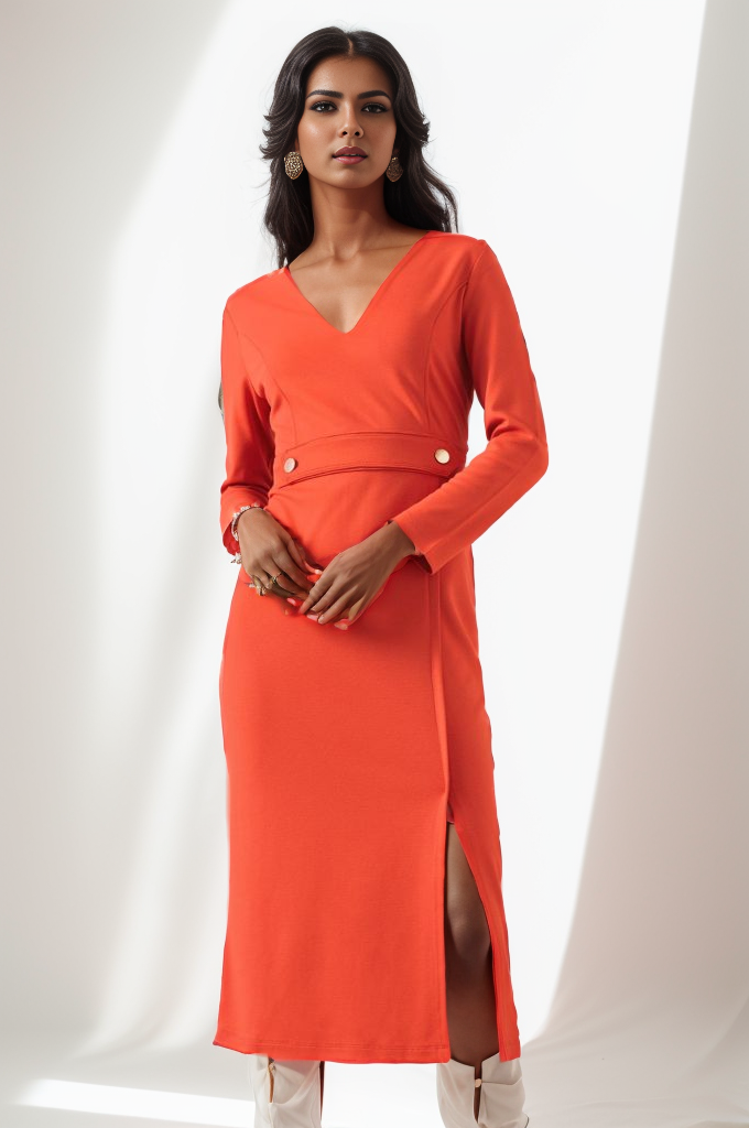 Orange Viscose Blend Women's Dress