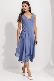 Cheryl Blue V-Neck Midi Dress with Matching Jacket