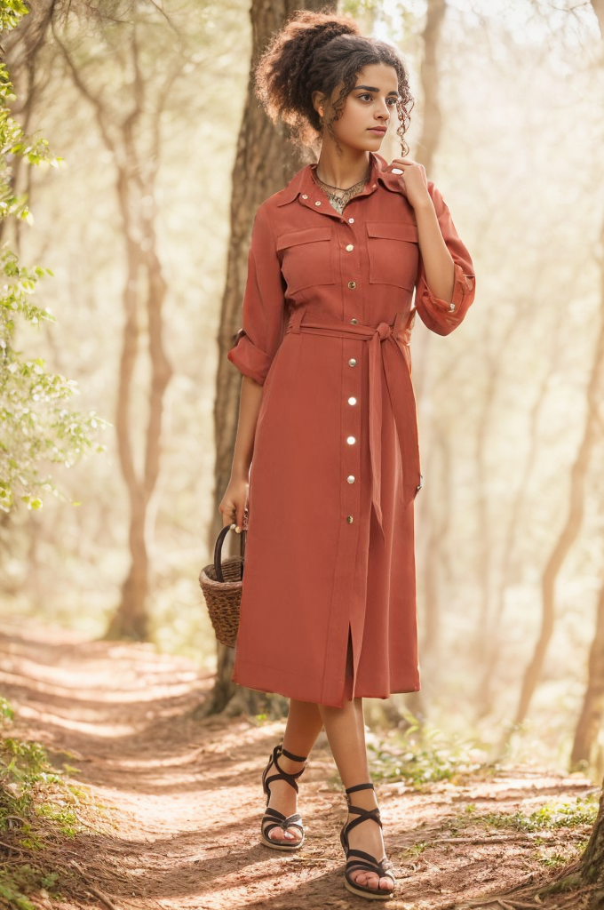 Stylish Utility Belted Long Sleeve Midi Dress