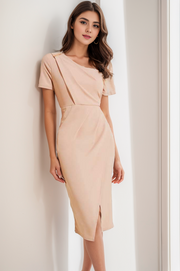 Short Sleeve Wrap Style Slit Front Bodycon Women Dress