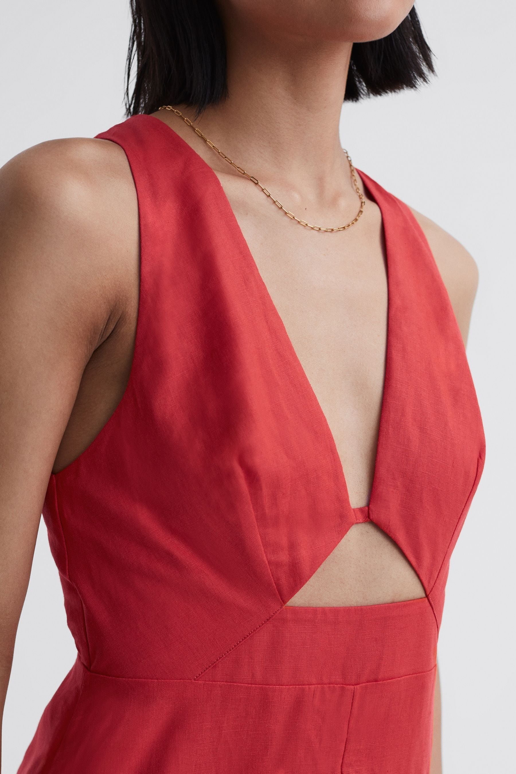 Deep V-neckline Wome Midi Dress