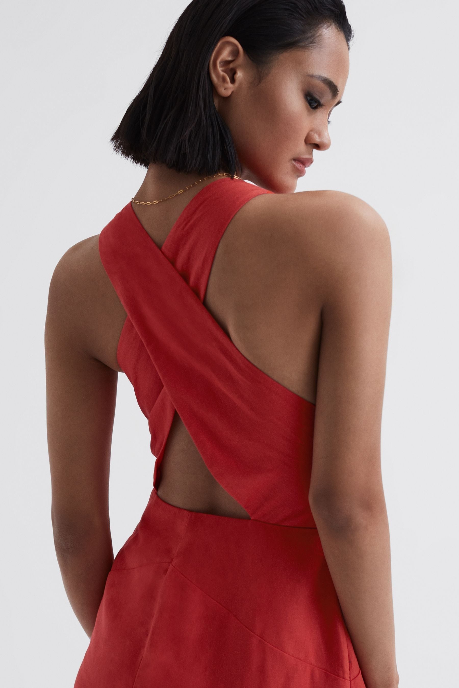 Deep V-neckline Wome Midi Dress