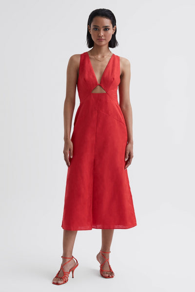 Deep V-neckline Wome Midi Dress