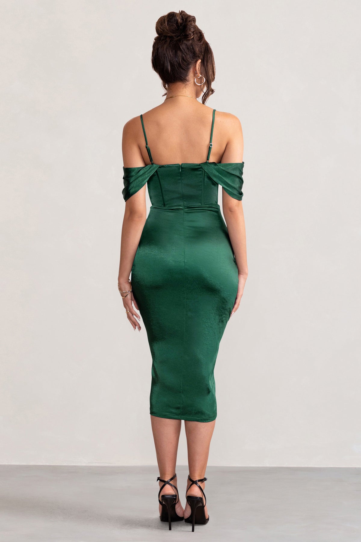 SATIN SLEEVE CORSET WRAP WOMEN'S MIDI DRESS