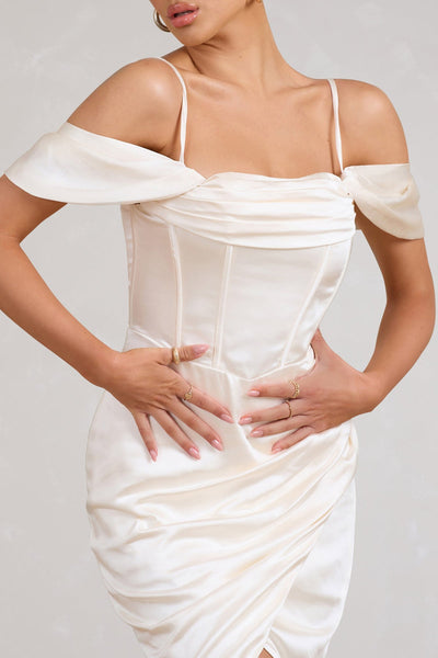SATIN SLEEVE CORSET WRAP WOMEN'S MIDI DRESS
