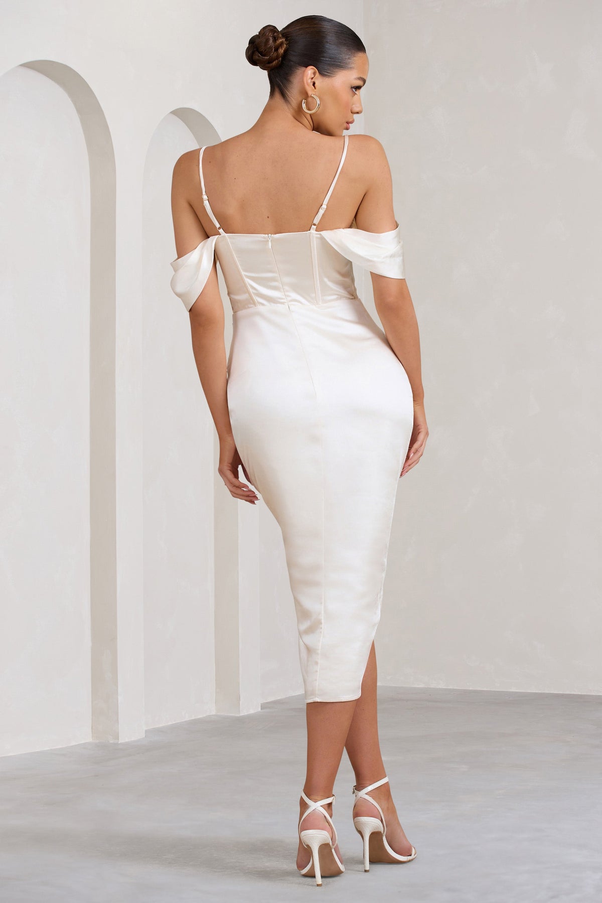 SATIN SLEEVE CORSET WRAP WOMEN'S MIDI DRESS