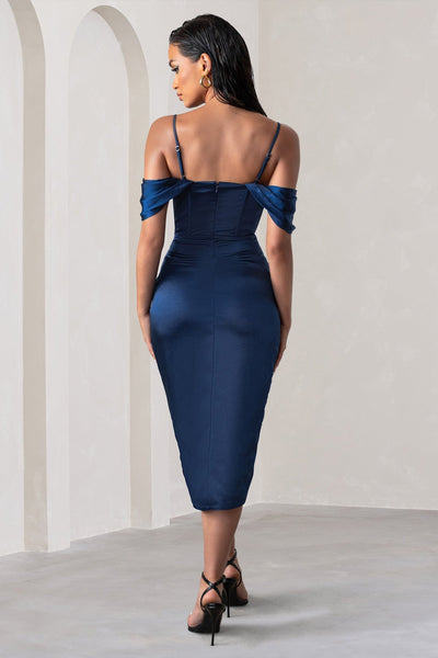 SATIN SLEEVE CORSET WRAP WOMEN'S MIDI DRESS
