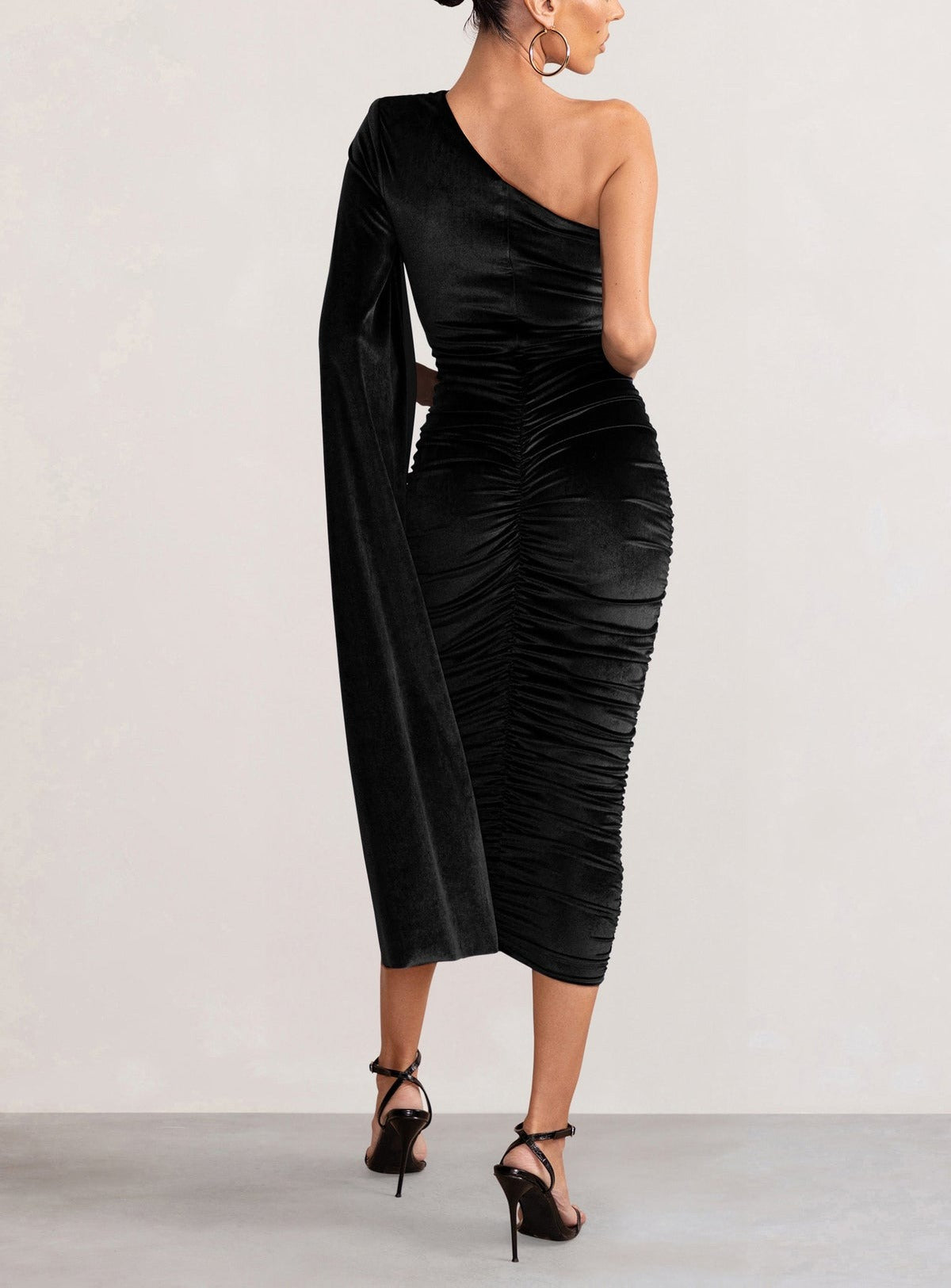 Glamour Velvet One Shoulder Cape Midi Dress