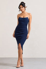Navy Bandeau Midi Dress