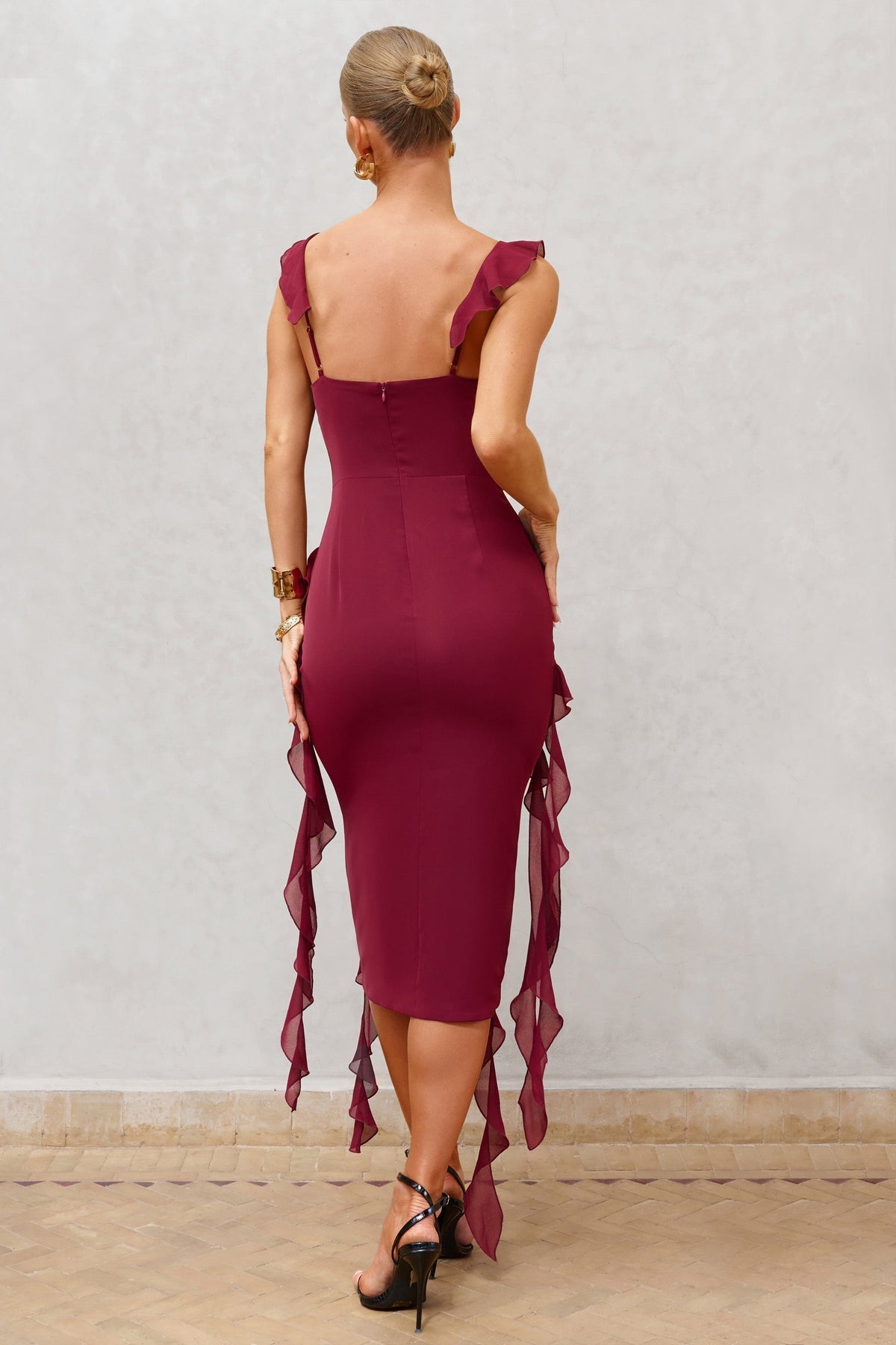 Women's Midi Dress Cowl Ruffle