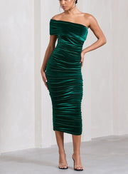 Premium Velvet One Shoulder womens Midi Dress