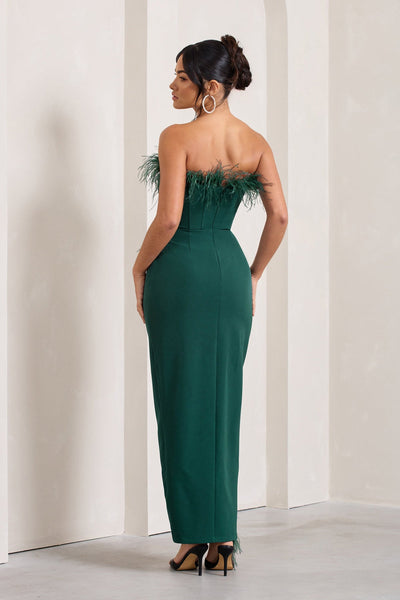 Glamorous Feather-Trimmed Corset Midi Dress
