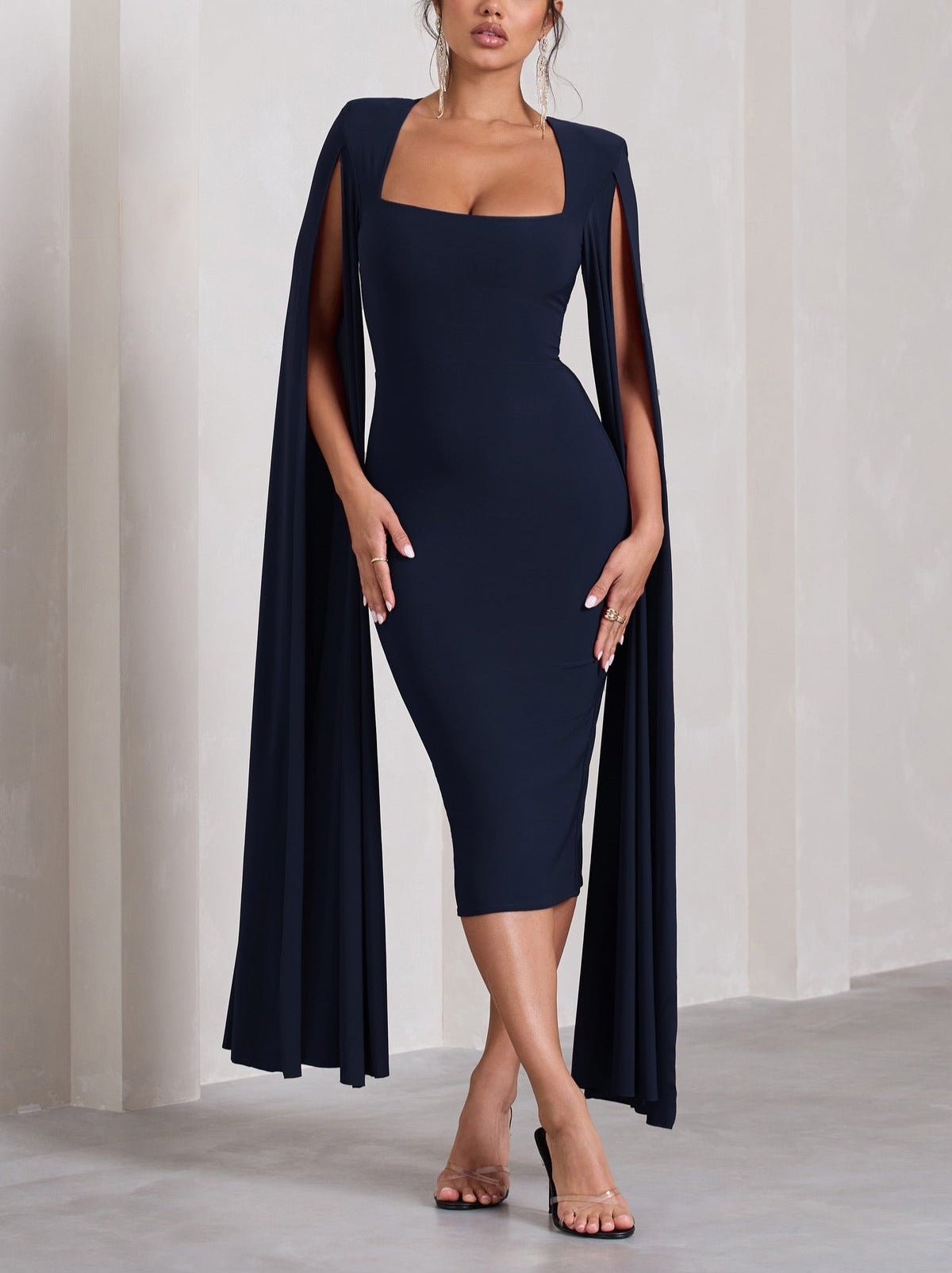 Gorgeous Midi Dress with Cape Sleeves