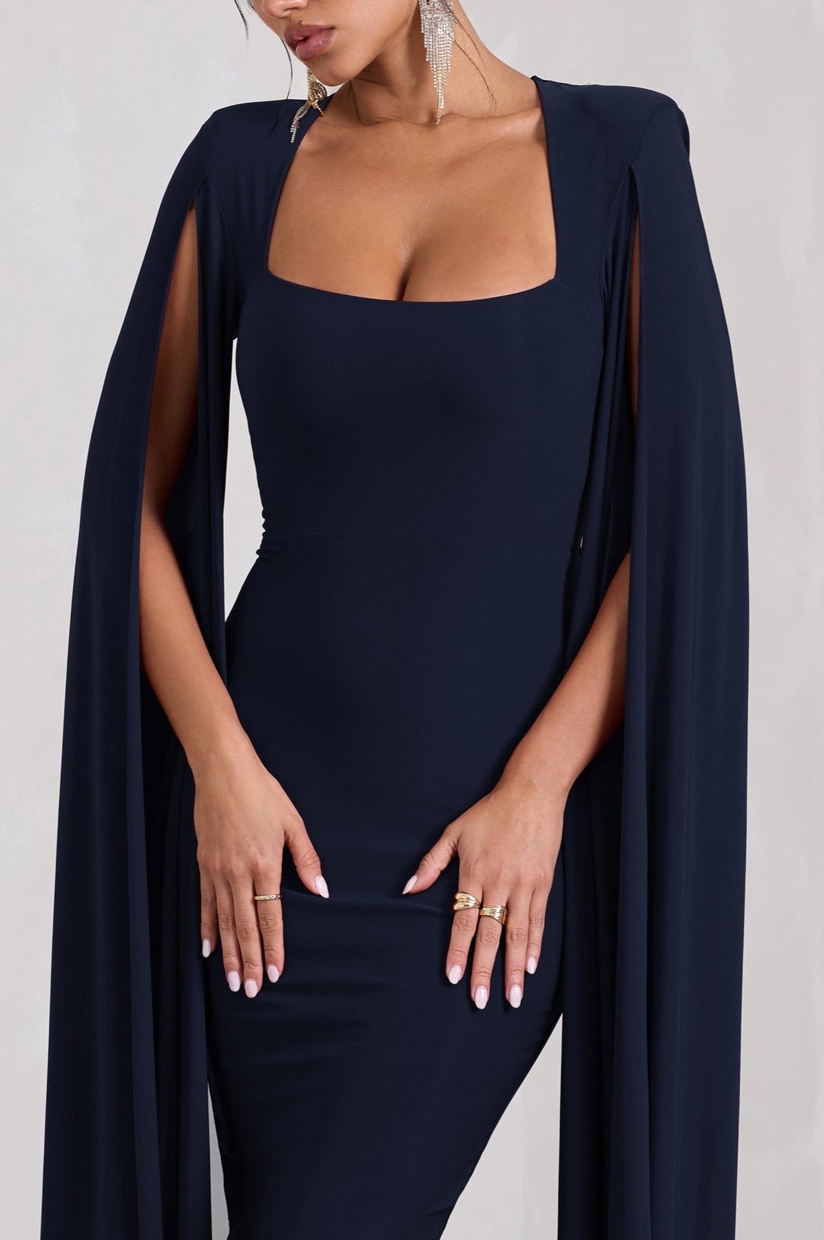 Gorgeous Midi Dress with Cape Sleeves