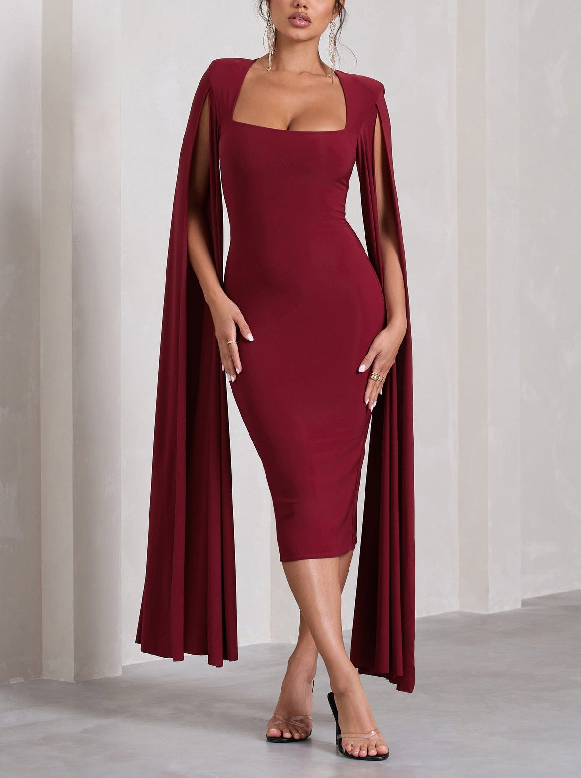 Gorgeous Midi Dress with Cape Sleeves