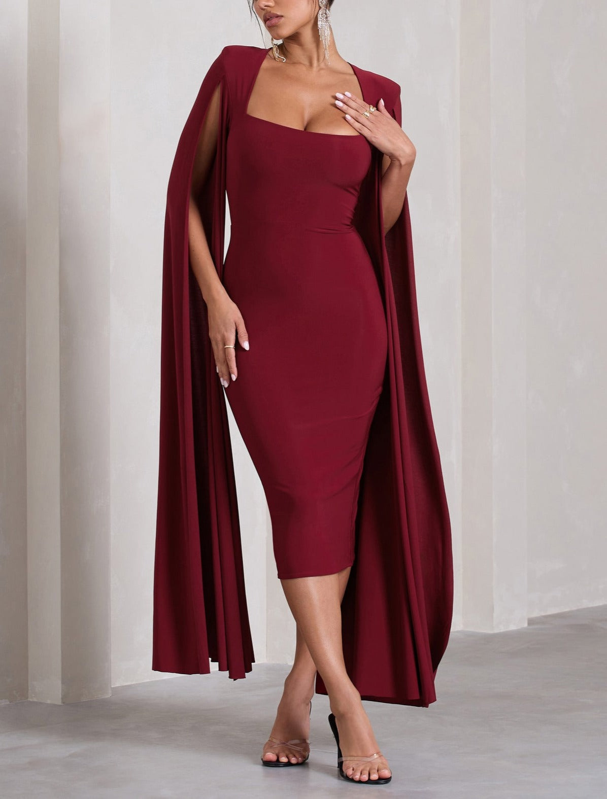 Gorgeous Midi Dress with Cape Sleeves