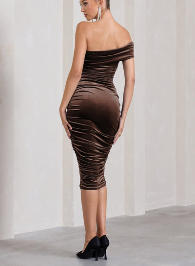 Premium Velvet One Shoulder womens Midi Dress
