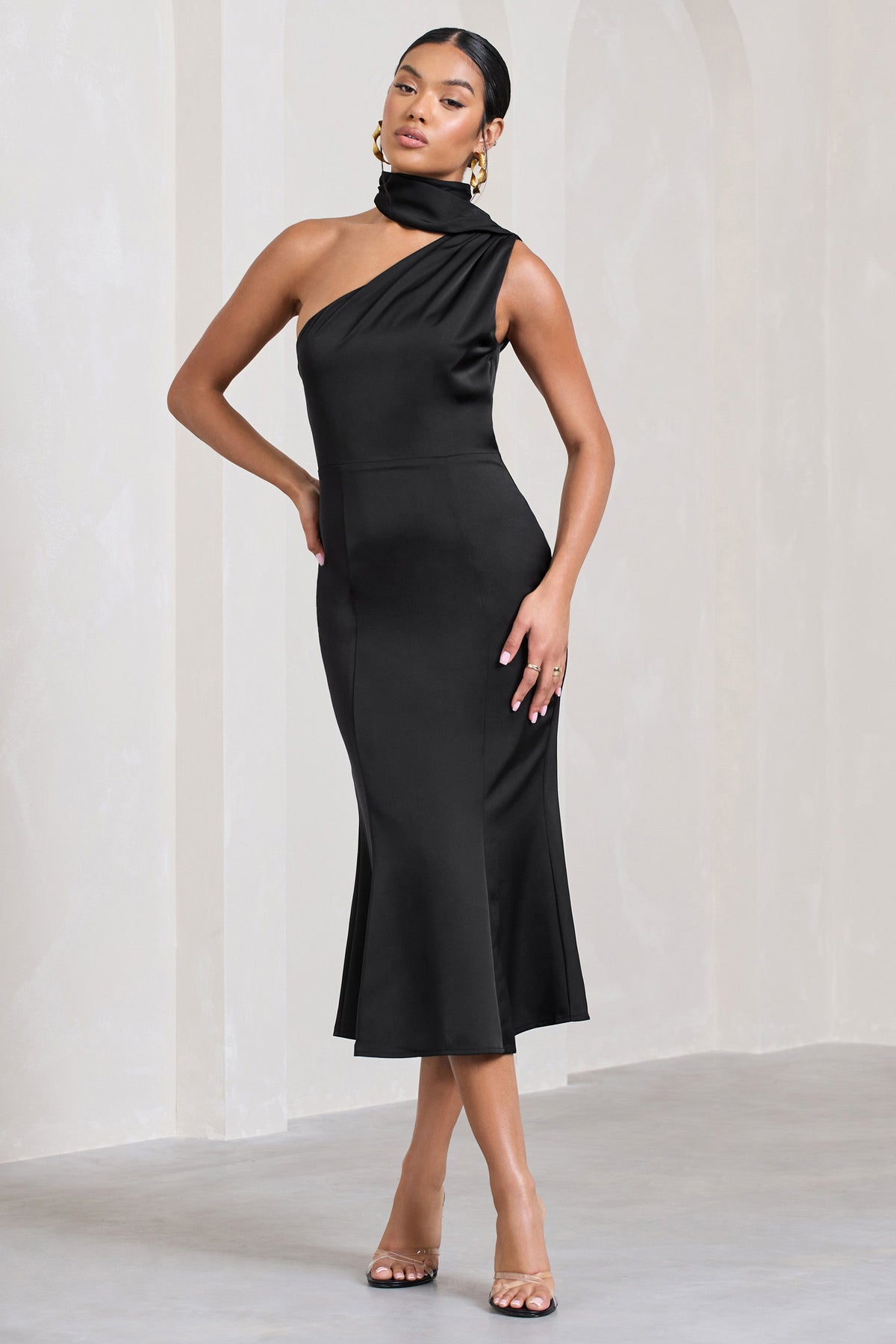 Satin High Neck Women Midi Dress