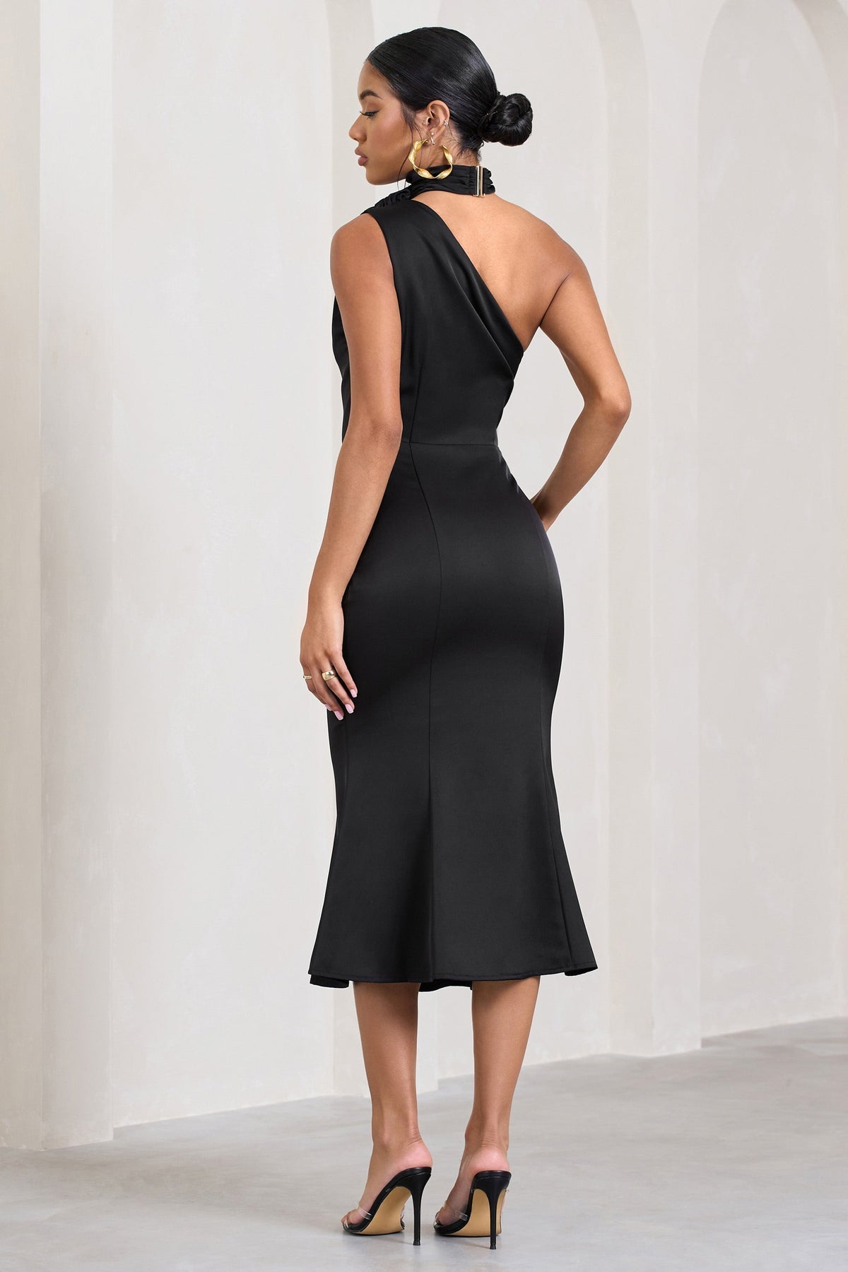 Satin High Neck Women Midi Dress