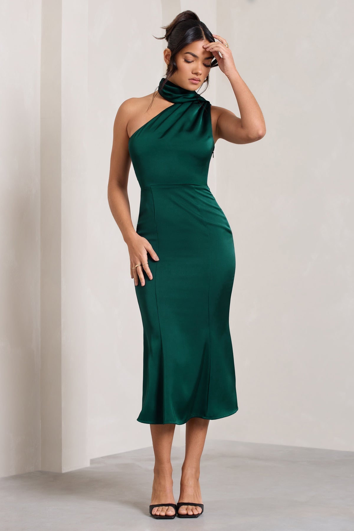 Satin High Neck Women Midi Dress