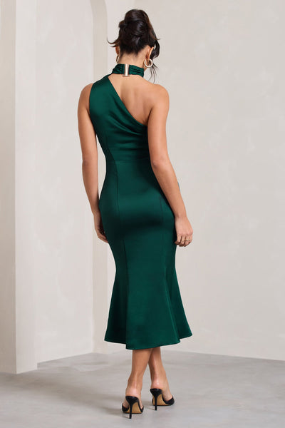 Satin High Neck Women Midi Dress